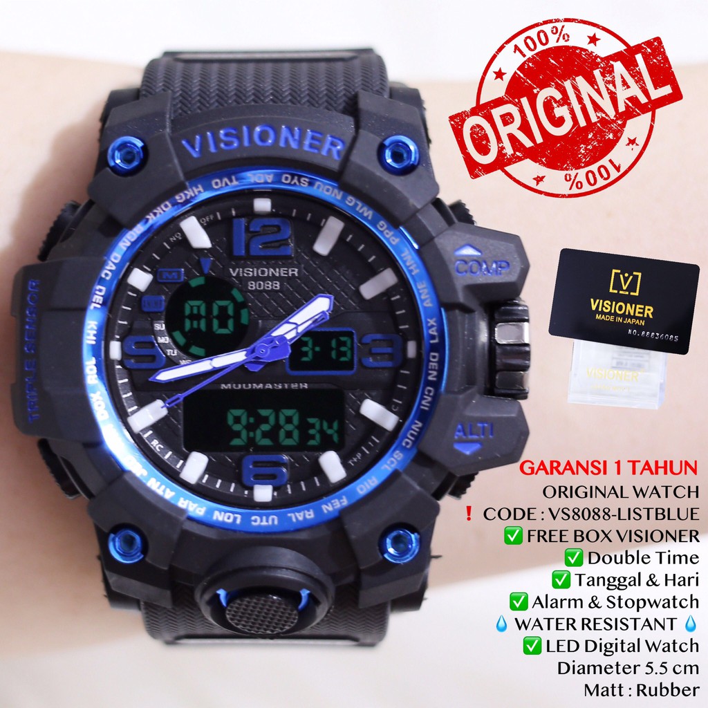 Jam tangan pria VISIONER Sporty Digital LED Original Garansi Tahan air VS8088