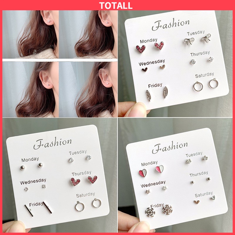 [✅READY STOCK] 6 Pasang anting murah Tusuk Model Mutiara Intan Bentuk Bulat Gaya Korea Untuk fashion Wanita  Penjualan Panas Mode