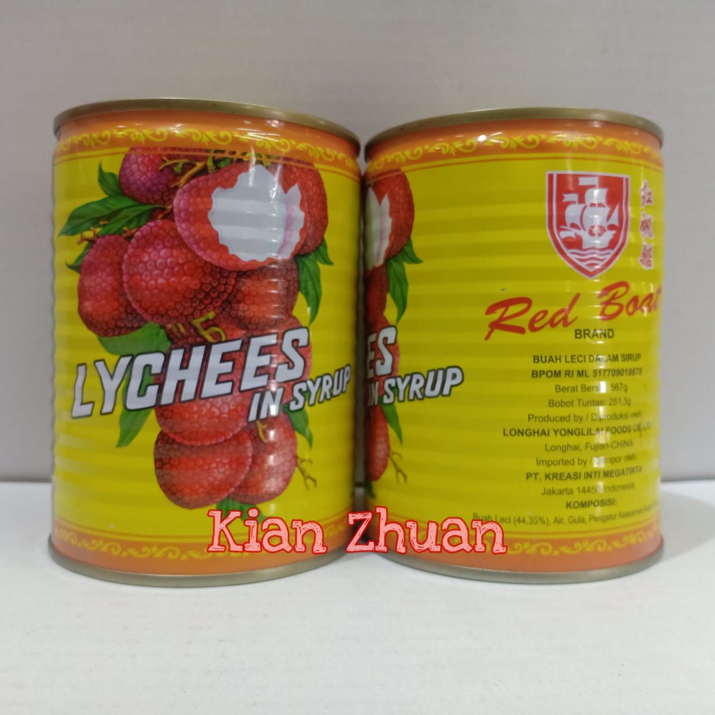 Red boat brand lychees in syrup / buah leci dalam sirup kemasan kalengan 567 gram