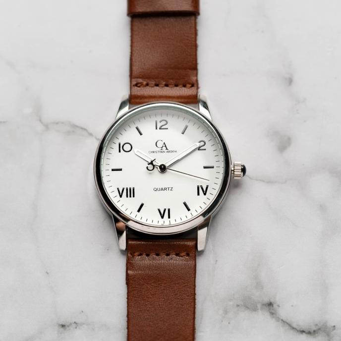 Jam Tangan Pria Christyan Arden NILES CA3211-White-Brown Strap