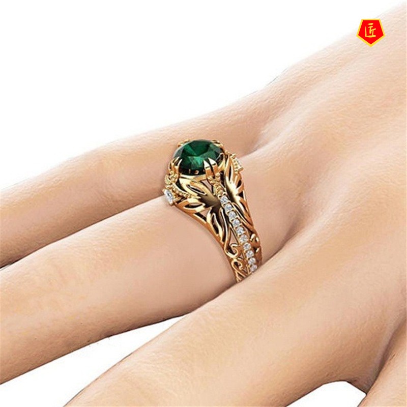 [Ready Stock]14K Gold Emerald Ring Luxury Elegant Noble