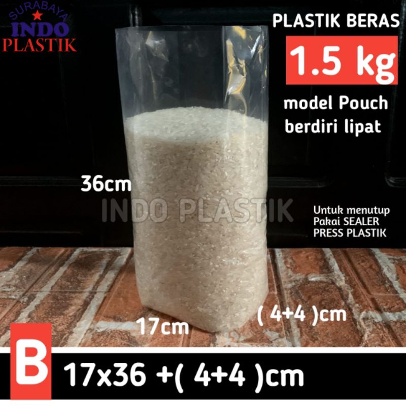 PLASTIK BERAS 1,5 KG PLASTIK LIPAT BERDIRI 17X36 CM PLASTIK SNACK KUE