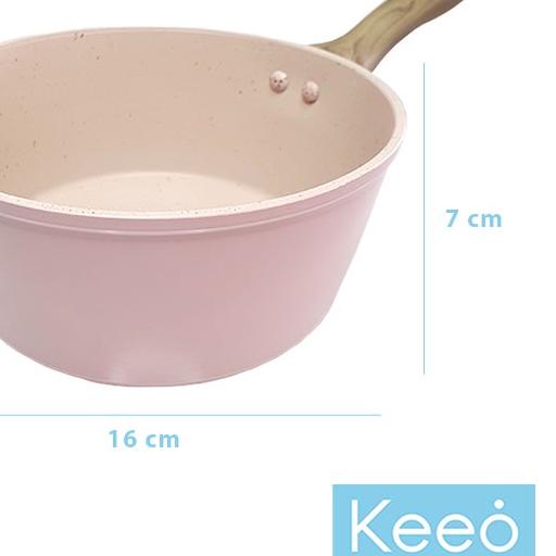 ℮ Keeo 16 cm Panci Anti Lengket Marble Granit (Sauce Pan) Pink ♢
