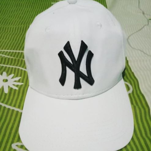 Topi NY New York Topi Baseball Pria Wanita-putih bahan twil