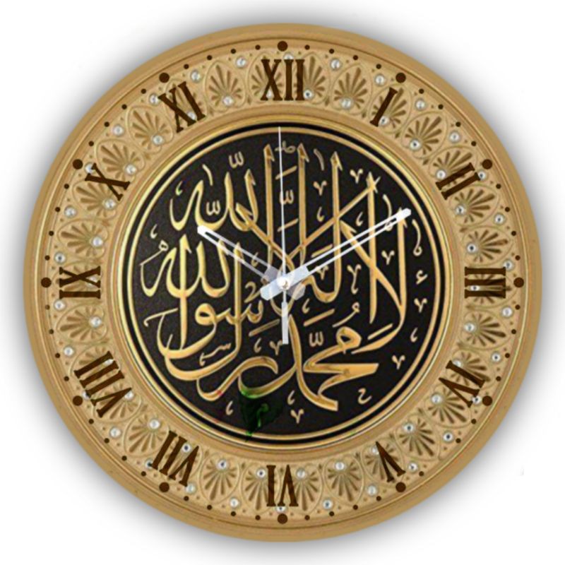 JAM DINDING KAYU SENI KALIGRAFI ARAB 02/DIAMETER:30CM.