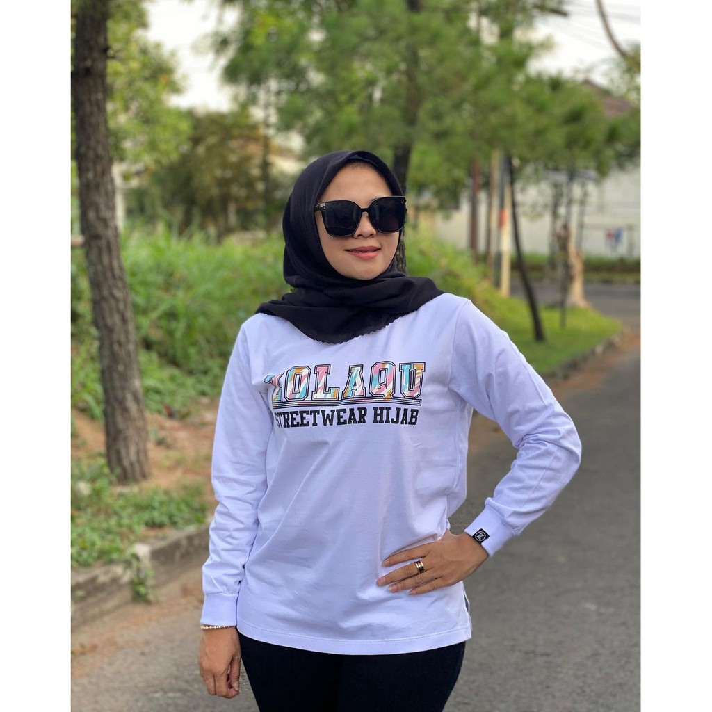 Zolaqu Kaos Wanita Lengan Panjang Terlaris 2021 Combed 24S Atasan Wanita [ Warna Putih Rainbow ]