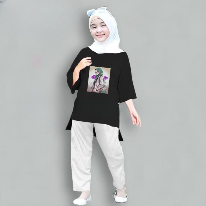 HANUMI ATASAN TUNIK KIDS BAHAN COMBAD 24s APLIKASI SABLON SIZE M L XL TUNIK HITAM ANAK PEREMUAN USIA 8 - 11 TAHUN KAOS ATASAN ANAK PEREMPUAN TUNIK ANAK MOTIF SABLON MODEL TERBARU 2022