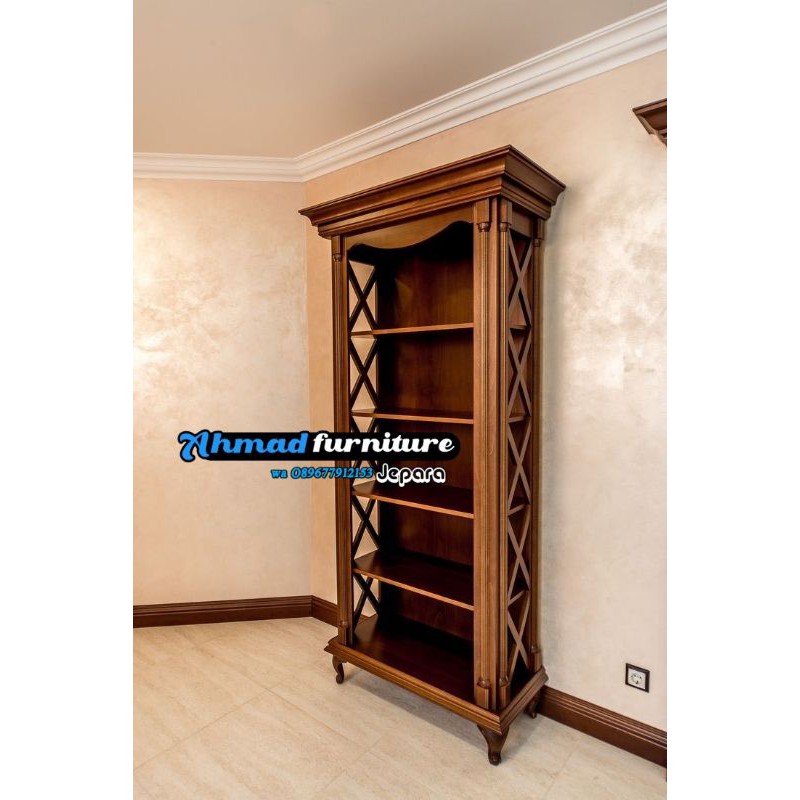 lemari buku minimalis kayu jati