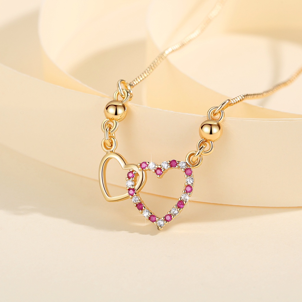 Y640 【COD】 Kalung Hati Kristal Titanium Steel Warna Gold Fashion Wanita Kalung Perhiasan Fashion Wanita