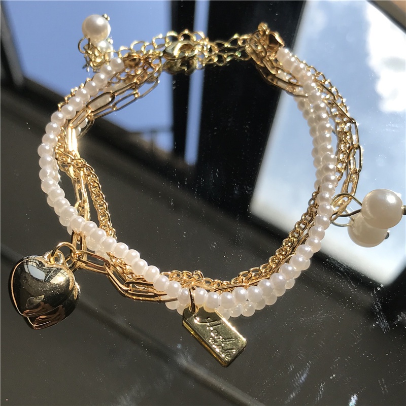 Three-layer Love Pearl Bracelet Accessories Fashion Personality Temperament