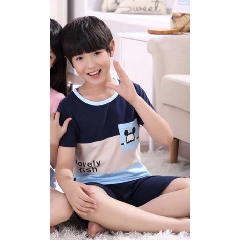 BAJU SETELAN ANAK 3-6THN IMPORT PIYAMA KIDS KAOS SPANDEX PREMIUM CELANA PENDEK MOTIF READY UNISEX