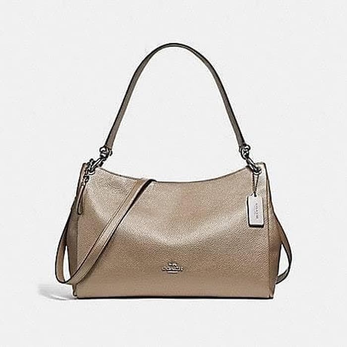 tas Coach mia shoulder bag metallic platinum original