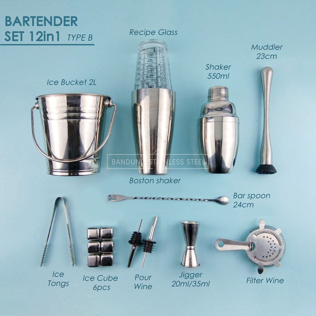 Bartender set 12pcs bar tender mixer cocktail shaker stainless steel