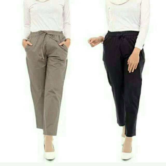  CELANA  KATUN WANITA BASIC PANTS  CELANA  BAGGY  KERJA UKURAN 