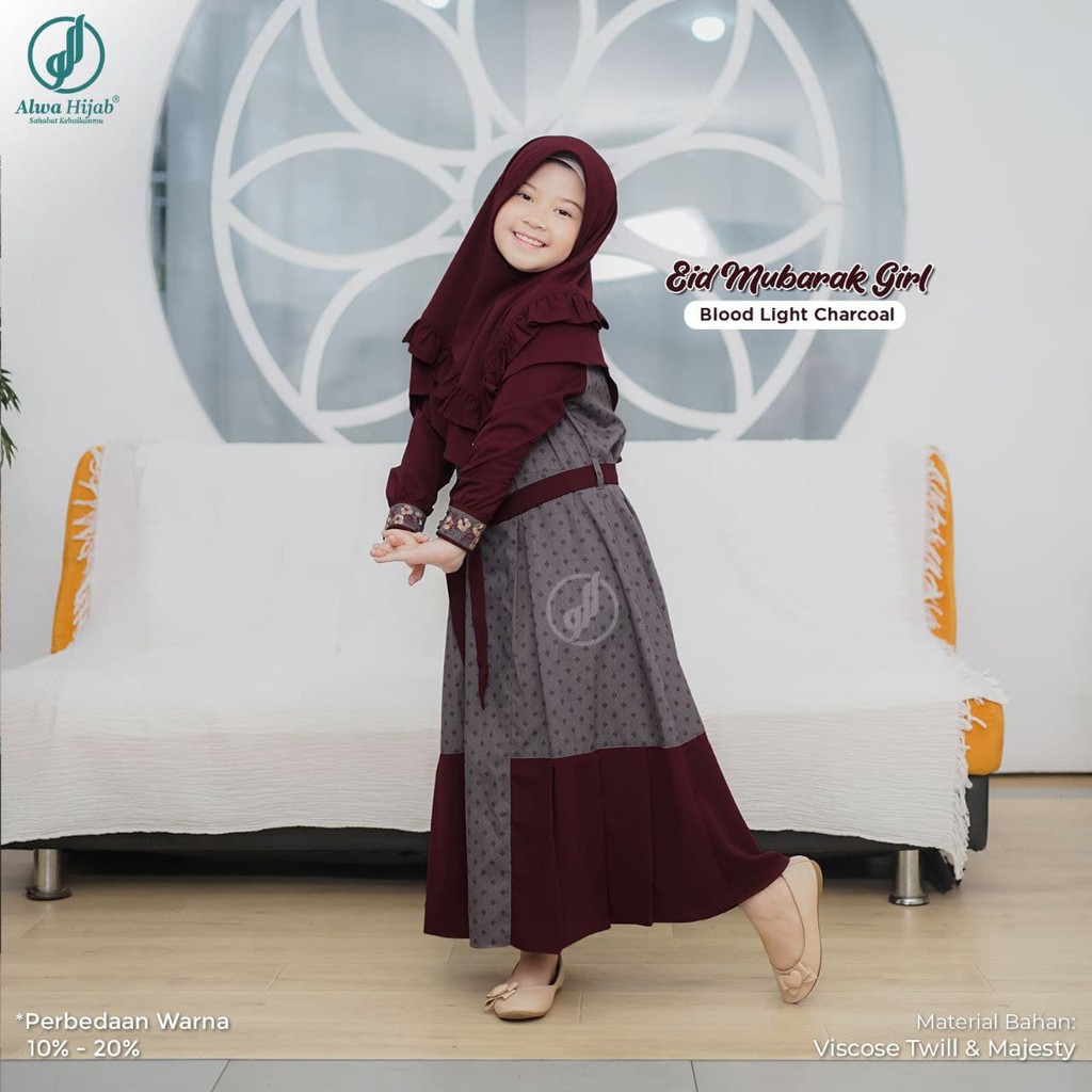 Terbaru Baju Gamis Set Syari Anak Perempuan  Alwa Hijab Original Gamis anak Eid Mubarak (COD )