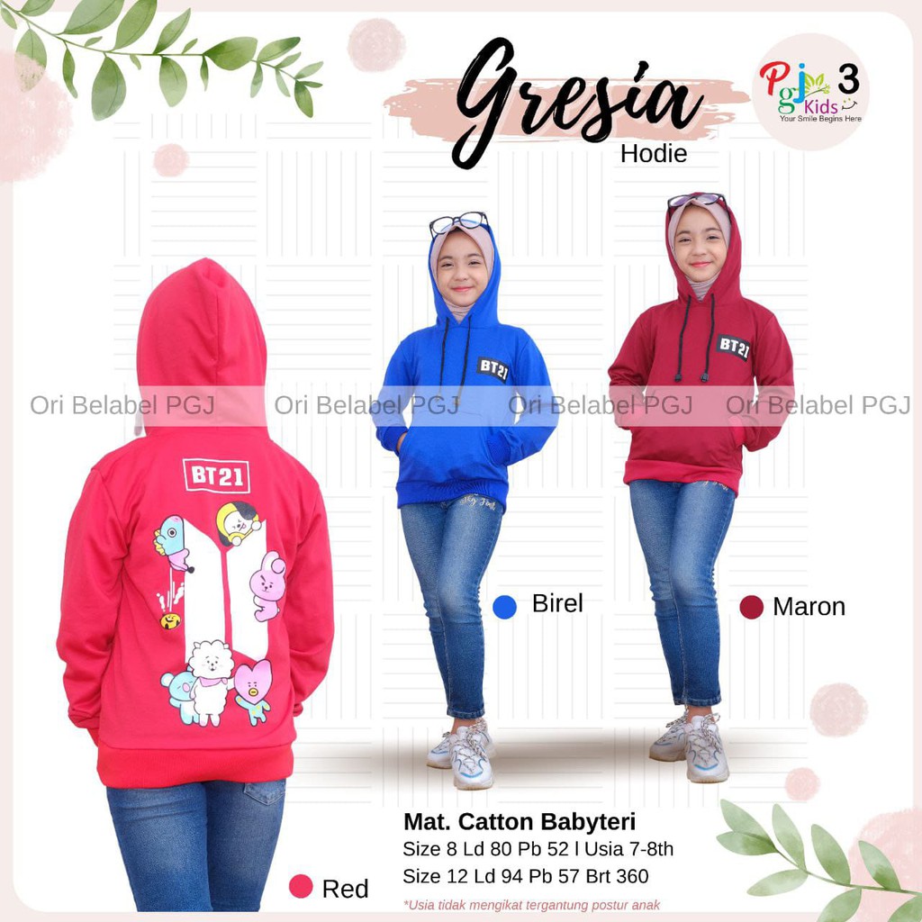 COD Jaket Hoodie Anak Perempuan BT21 Usia 7-10 Tahun Gresia Hoodie_Kiddos Kids