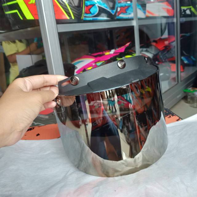 Kaca helm bogo datar smoke/silver