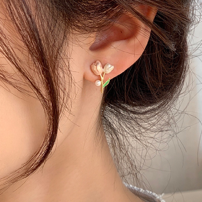 Anting Mutiara Bentuk Tulip Untuk Wanita