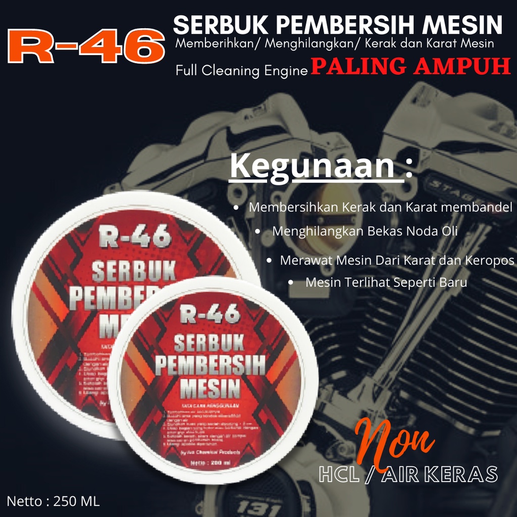 Pembersih Mesin Serbuk R-46/Pembersih Kerak ,Karat Mesin, Motordan Mobil /Pembersih Mesin Paling Ampuh