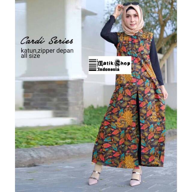 Cardi Series Nirmala Daun Batik Sogan Maxi Outerwear Kerja Kantoran Muslim Kardigan Kondangan