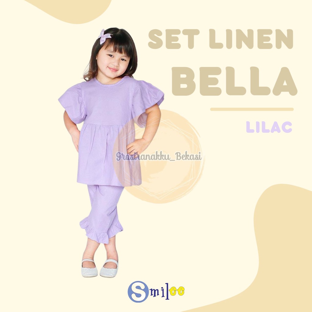 Setelan Anak Linen Smilee Bella Warna Lilac Size 1,2,3,4,5