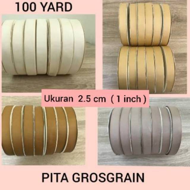 100 YARD - 2.5 CM | PITA GROSGRAIN GGF Cream -  Brown Series