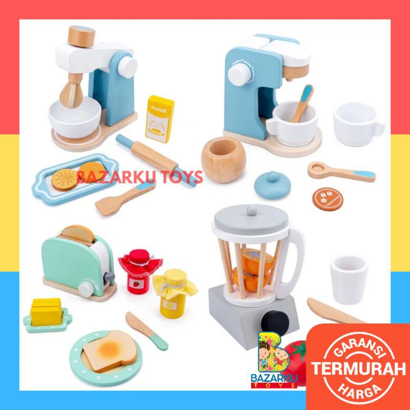 Wooden Kitchen Tools Versi 2 Blue Mainan Kayu Mainan Masak Masakan Anak