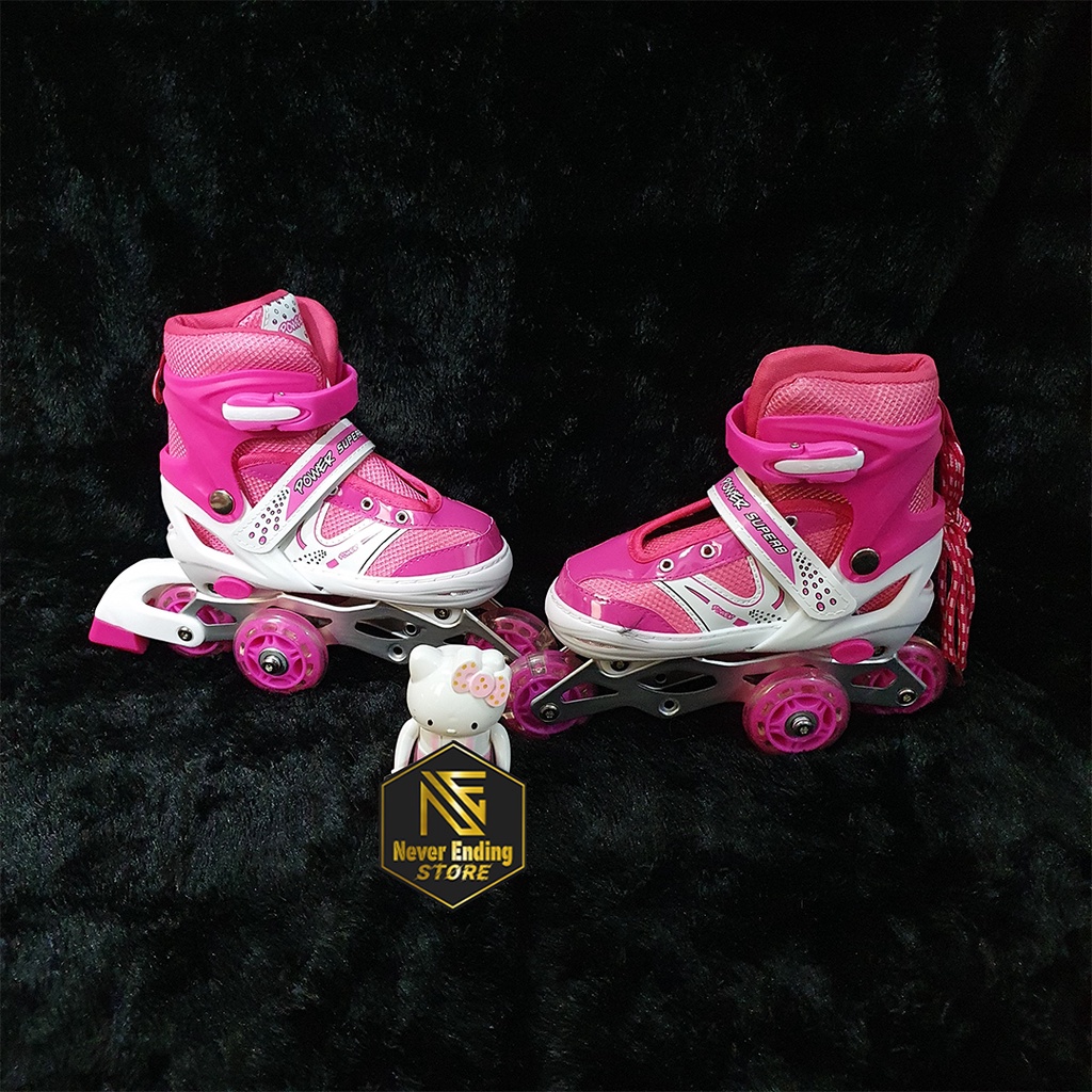 Paket Sepatu Roda Anak Dengan Dekker Pelindung Lutut Siku Telapak Tangan Termurah Inline Skates Roda Bantu Bajaj Pemula Belajar Roller Skating Anak Bestseller / Sepaturoda POWER anak warna merah pink biru untuk laki-laki dan perempuan