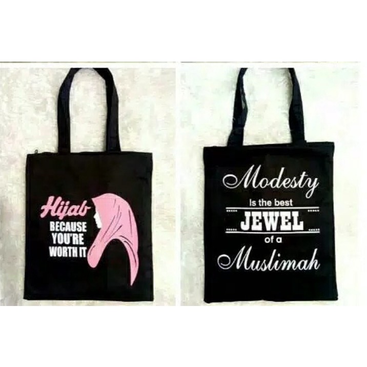 TOTE BAG KANVAS WANITA MOTIF HIJAB