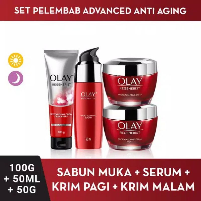Paket Lengkap 4 Pcs Olay Regenerist Foam 100g + Serum 50ml + Day Cream 50ml + Night Cream 50ml Olay 