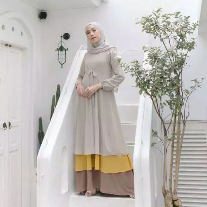 QINARA MAXI DENIM BAHAN CERUTY MIX FURING