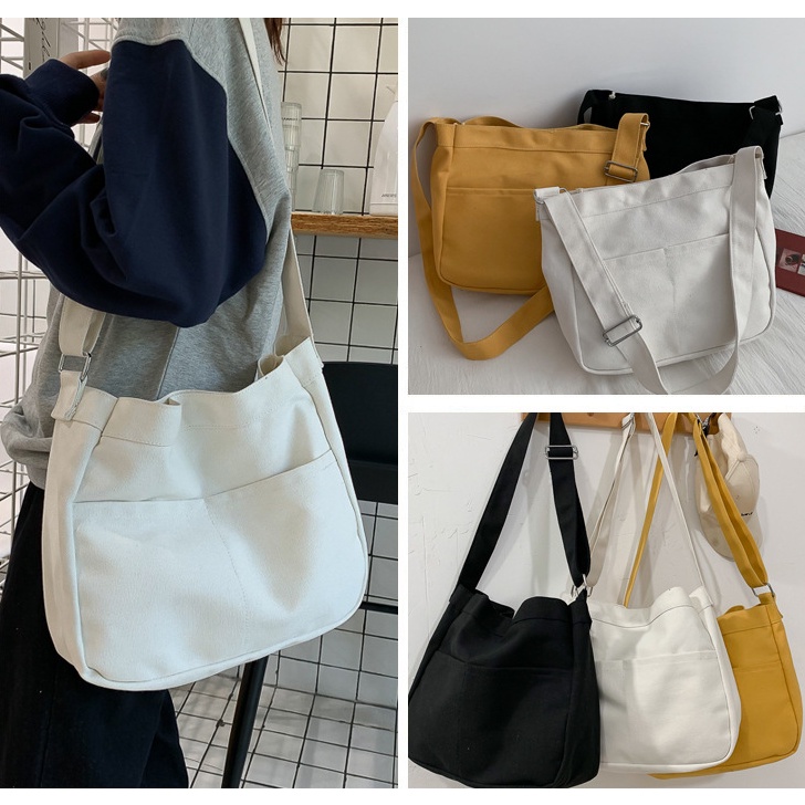 Ins Jepang Tas Kanvas Wanita Liar Fashion Messenger Tas Harajuku Ulzzang Gaya Malas Mahasiswa Satu B