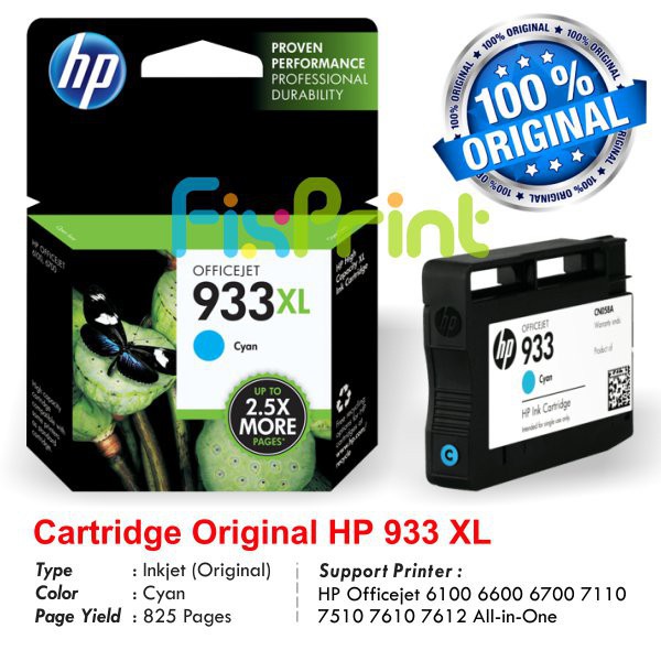 Cartridge Tinta Original HP 933 XL Cyan  HP Officejet 6100 6600 6700