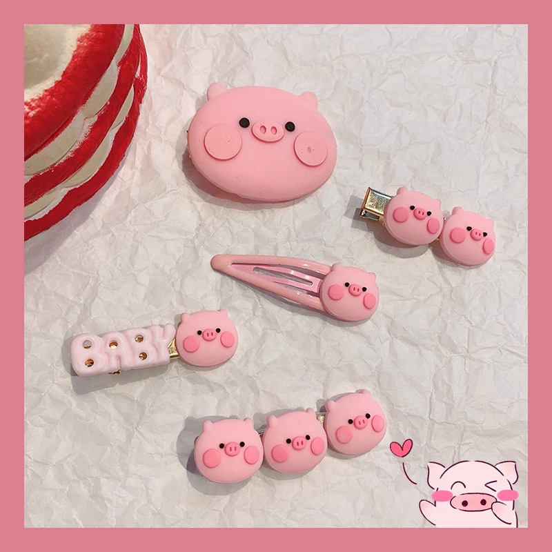 Kawaii Pink Pig Hair Clip Heart Decoration Student Cute Pink Hair Card Soft Sister Clip Headdress Girl Sweet Heart Jewelry
