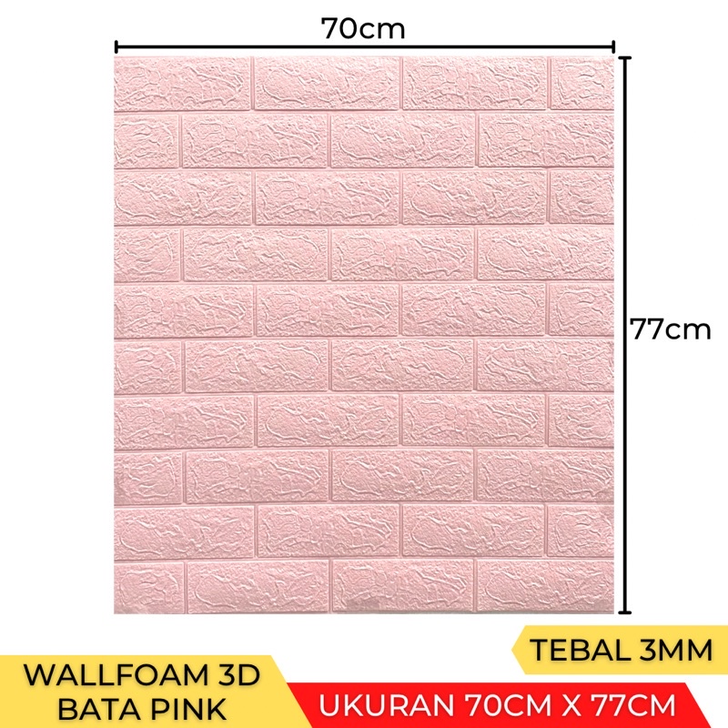 Wallpaper Stiker Dinding 3D Foam Batu Bata Brick 70 x 77cm-Bata Pink