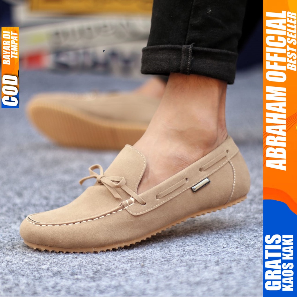 PDS X ABRAHAM Sepatu Slip on Kasual Pria Loafers Sepatu Casual Pria Cowok/Cowo Sepatu Pria Casual Kulit Pu Sepatu Kerja Slop Keren Santai Kuliah Kondangan