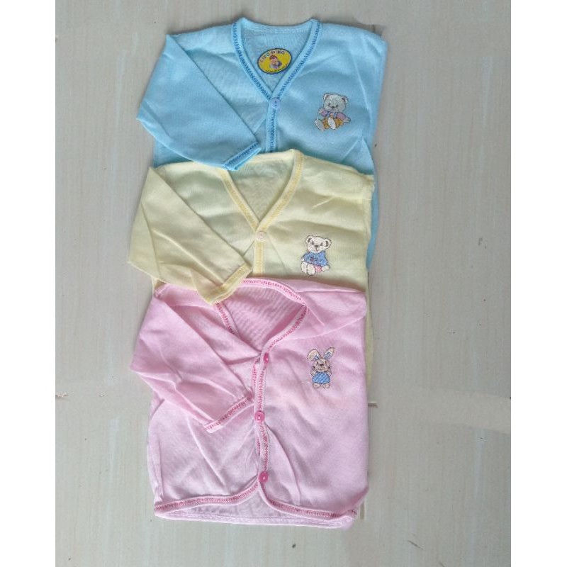 3 pcs-Baju pendek bayi warna Bordir/ baju panjang bayi warna