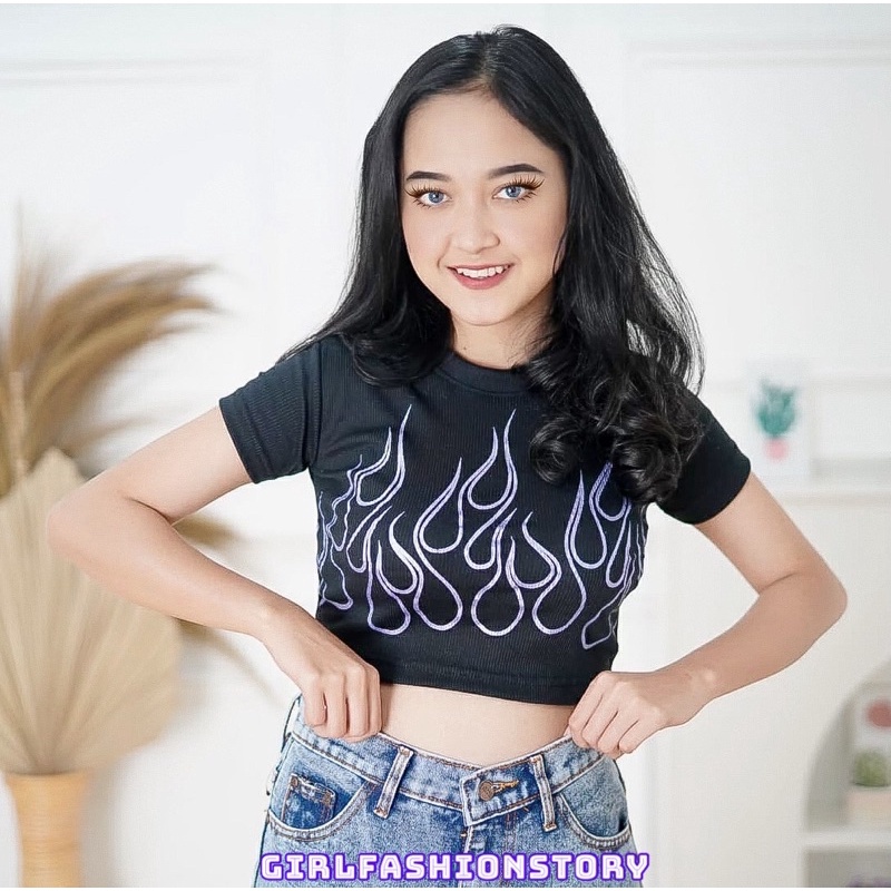 Tq88indonesia Fashion Blouse Crop Wanita  Lengan Pendek / Blus Lunox Shining RIB Crop Top/ Baju Santai Wanita Kekinian / Baju Crop Wanita Terbaru /Ootd / Baju seksi Wanita / Baju Atasan Wanita