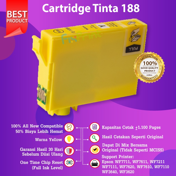 Cartridge Tinta Compatible T188 188 For Printer Epson WF7711 WF7611 WF7211 WF7111 WF7620 WF7610 WF7110 WF3640 WF3620 188n