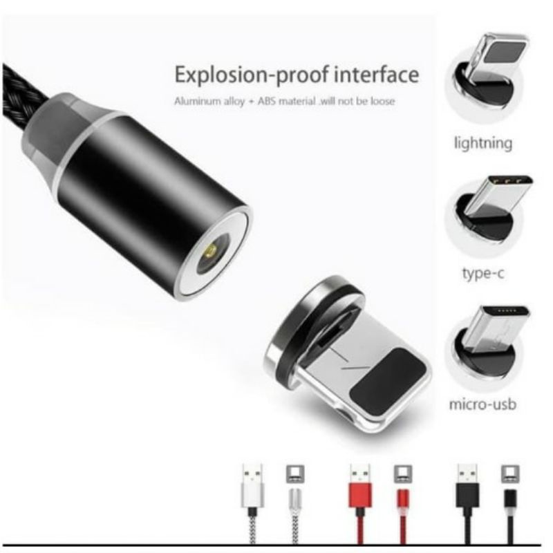 Kabel Data Magnetic 3 connector 3in1 Fast charge Type C , MicRo &amp; Ligthning