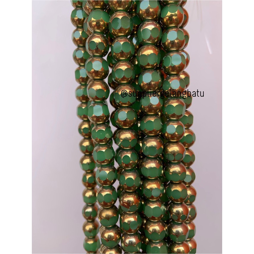 kristal BINGKAI GOLD 10mm hijau doff bahan spacer gelang kalung ronce