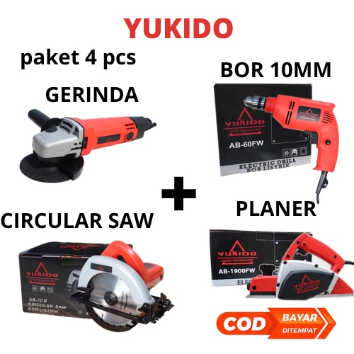 TERLARIS paket YUKIDO MESIN CIRCULAR SAW MESIN BOR 10MM MESIN GERINDA MESIN PLANER YUKIDO PAKET 4 ITEM MESIN TUKANG KAYU