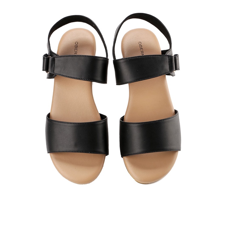 SANDAL WEDGES KULIT OBERMAIN WANITA ORIGINAL ASLI TERBARU HITAM OW19