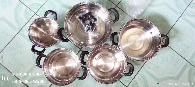 [disiniaja] [panci 5 Susun] Panci Beranak Stainless Steel Tutup Kaca Set Isi 5pcs