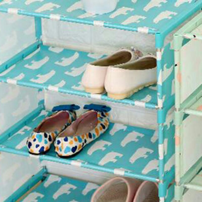 Mix Rak Sepatu 4 Susun DIY Motif Beruang - LYJ - Blue