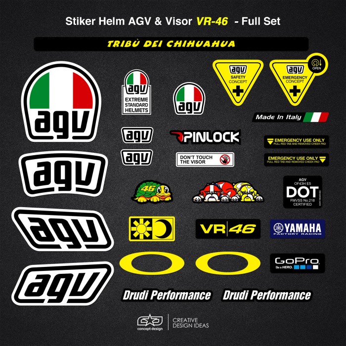 ♛ COD AKTIF ♛ Stiker / Sticker Helm AGV Full Set Edisi Valentino Rossi