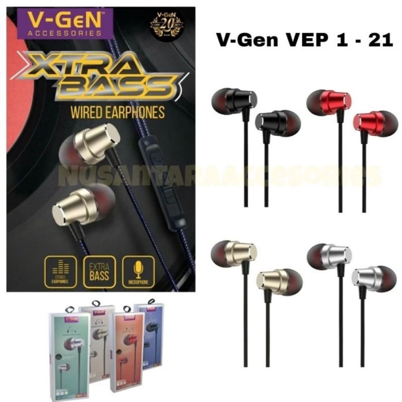 HEADSET V-GEN VEP1-21(Bisa untuk nelpon) X-TRA BASS Hf henset hensfree v-gen