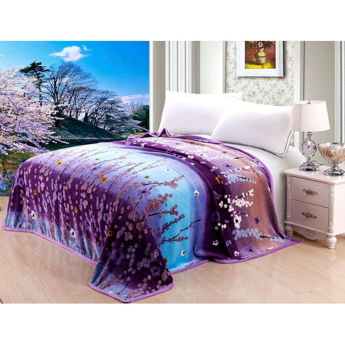 selimut bulu dewasa motif bunga unggu uk 180 x 200