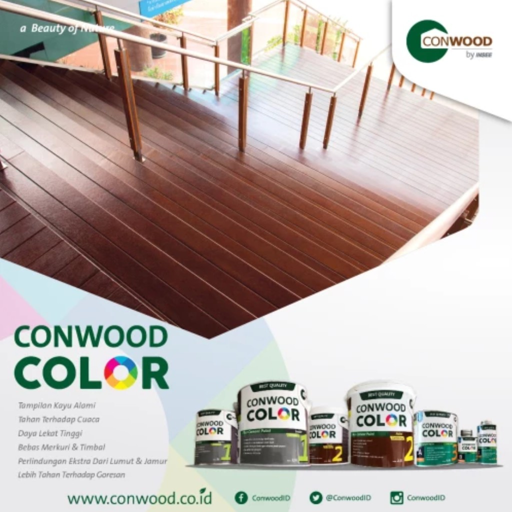 Conwood Color Warna Kayu Doff 1 Liter Cat Lisplang Fiber Cement Silikat GRC Plavon Partisi Walnut Palisander Akasia