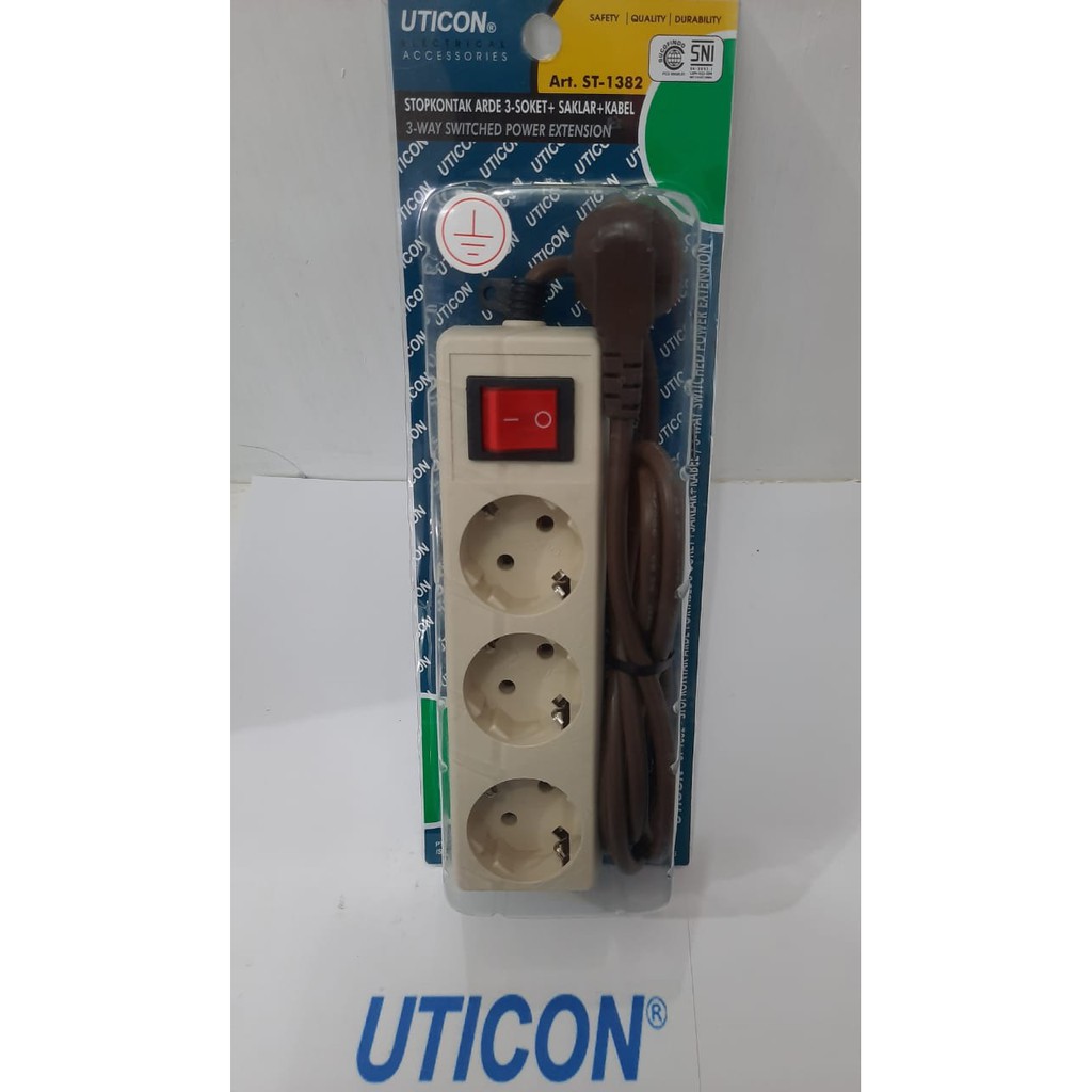 STOP KONTAK 3 LUBANG SAKLAR ON OFF + KABEL 1.5M UTICON ST-1382